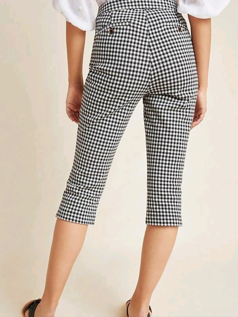 Anthropologie Gingham Petal Pusher Pants in Black & White - Picture 3 of 12